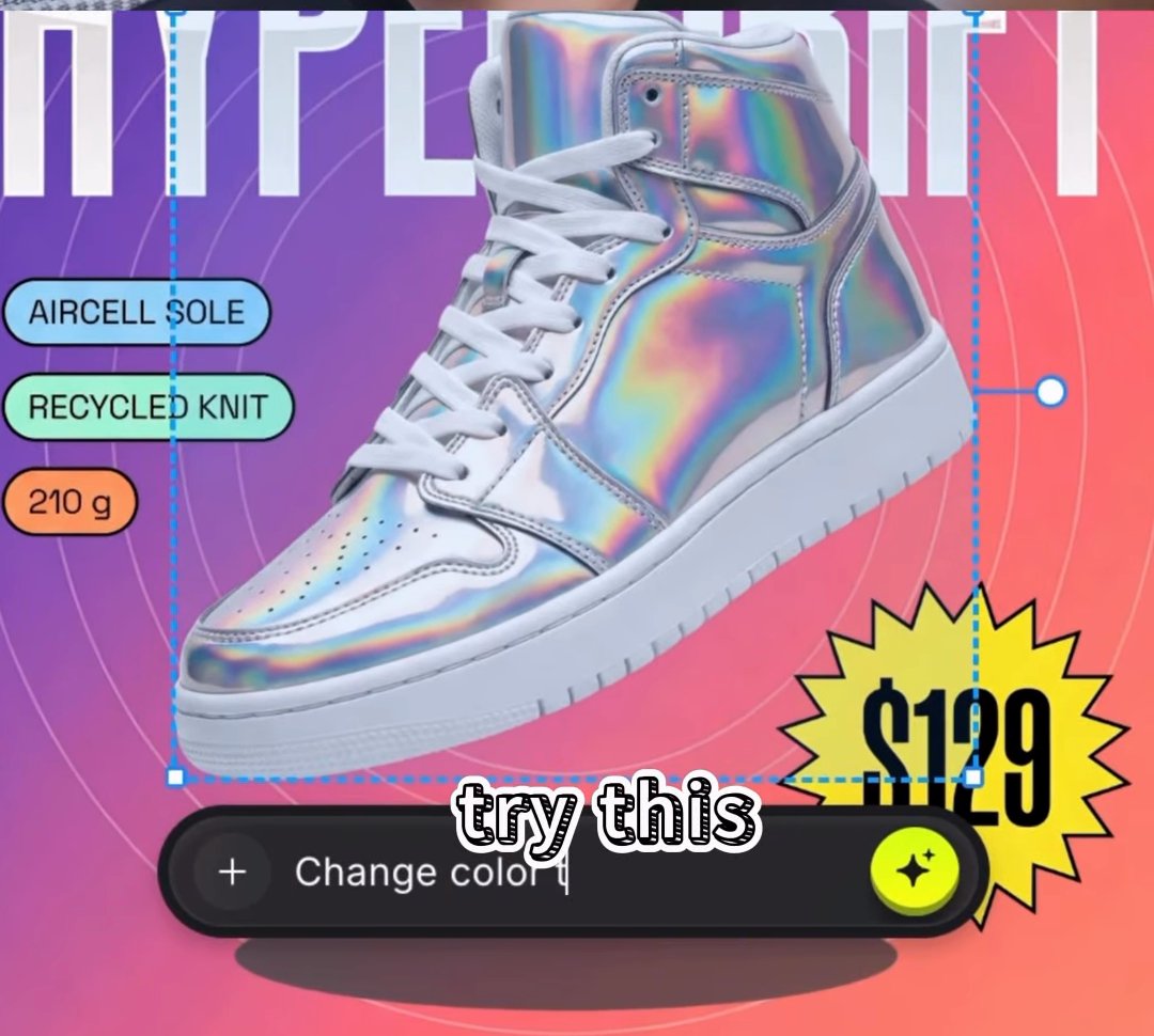 Before: the original product visual with a holographic shoe selected as its own layer