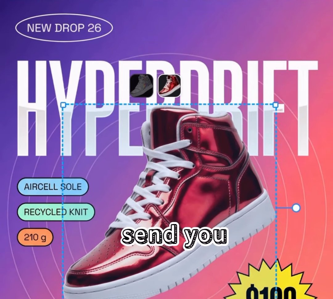 After: the same poster with only the shoe recolored red — everything else untouched